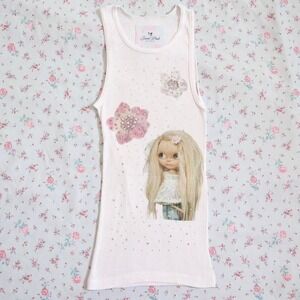 doll flower rhinestone tank top